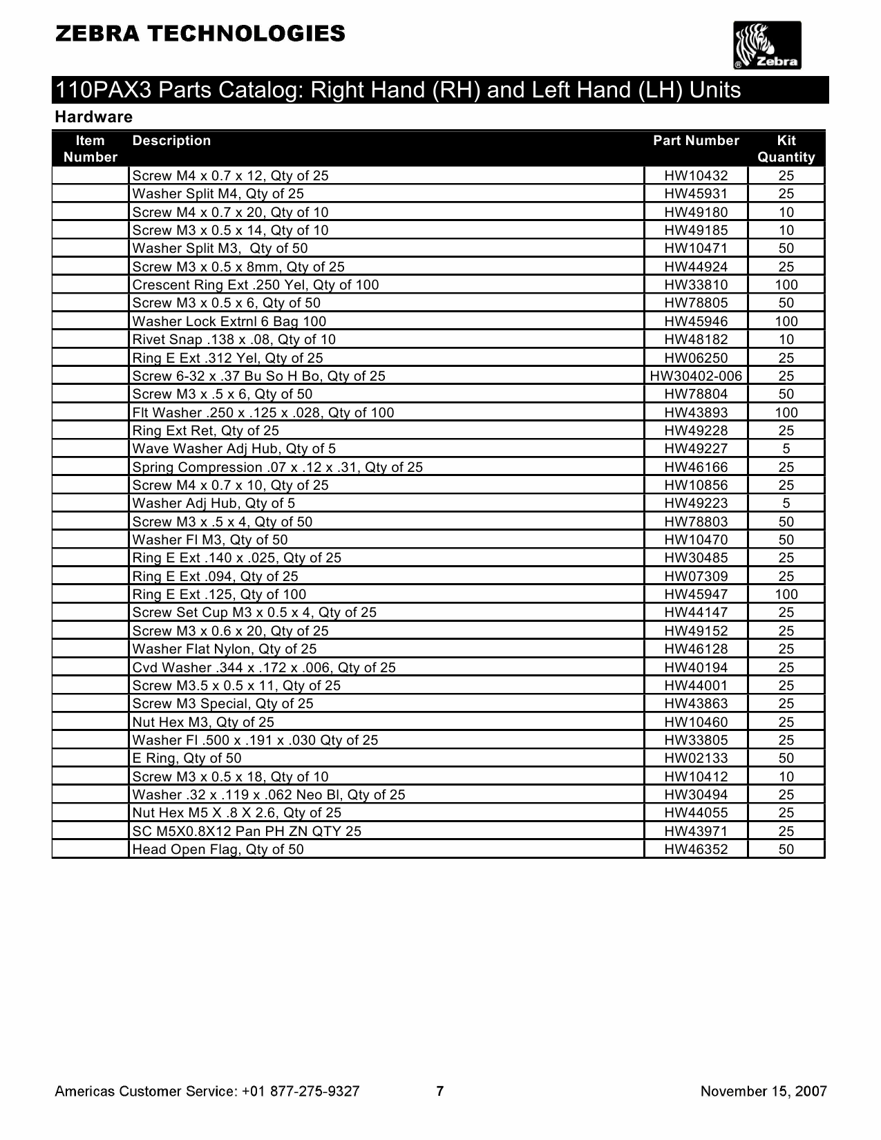 Zebra Label 110PAX3 Parts Catalog-6